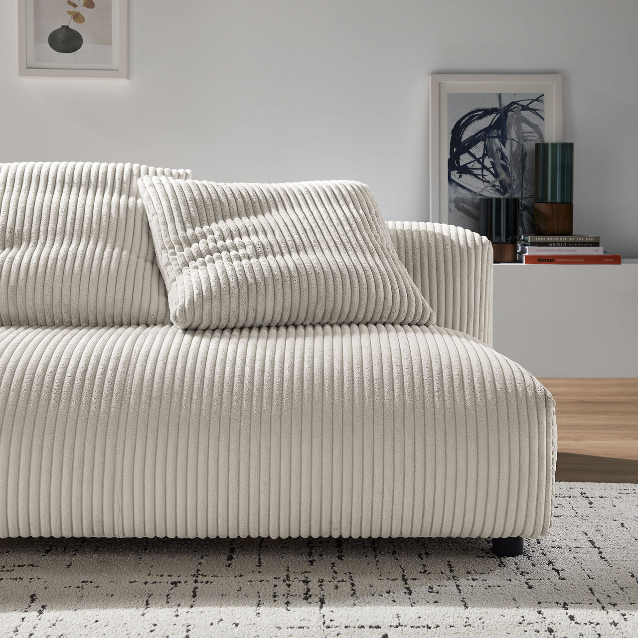 Leisure Corduroy Armless Loveseat | Modular Sectional Component, Almond