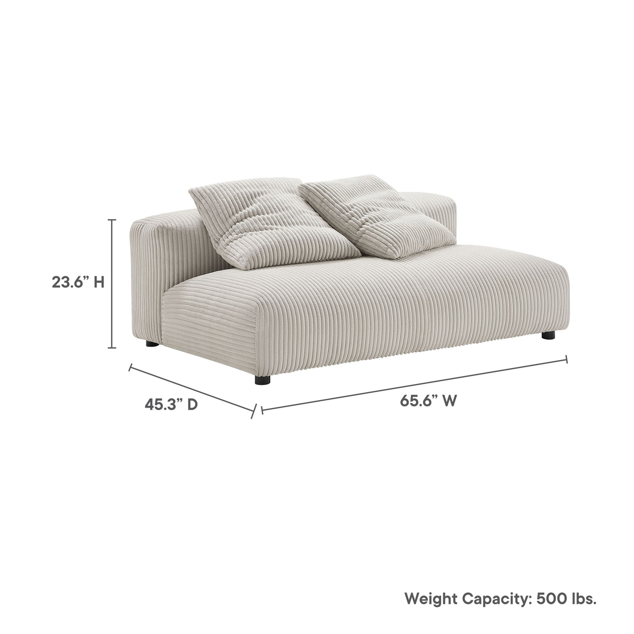 Leisure Corduroy Armless Loveseat | Modular Sectional Component, Almond