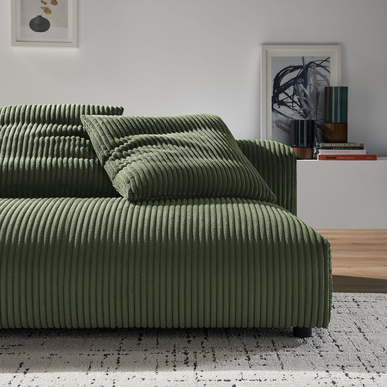 Leisure Corduroy Armless Loveseat | Modular Sectional Component, Fern