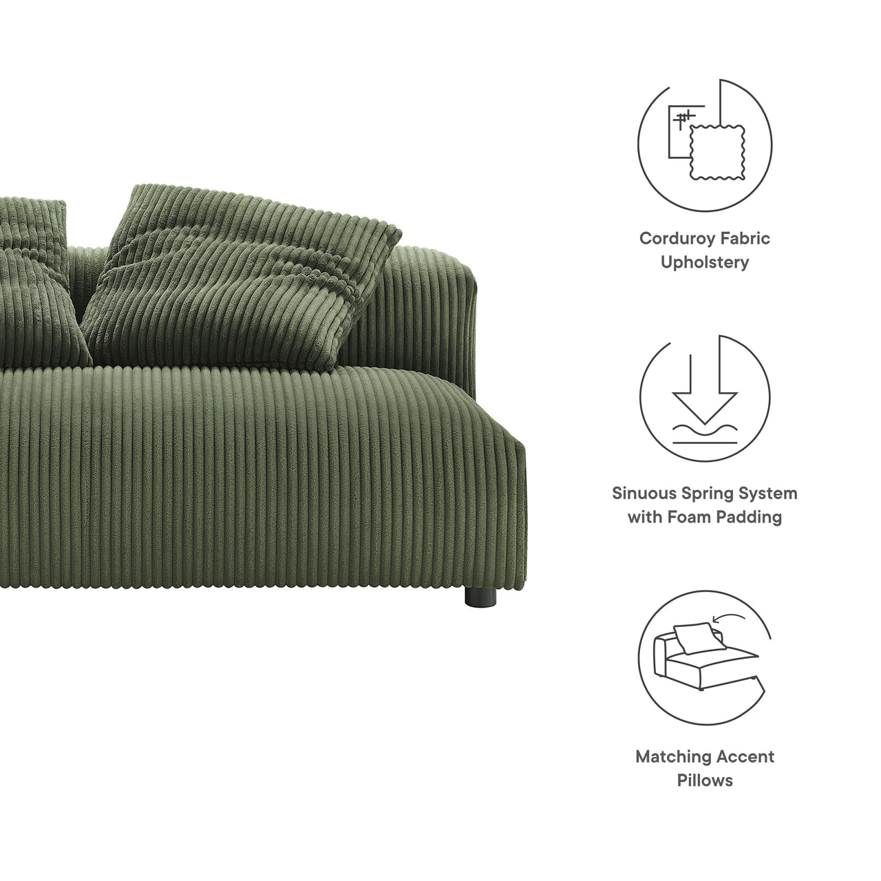 Leisure Corduroy Armless Loveseat | Modular Sectional Component, Fern