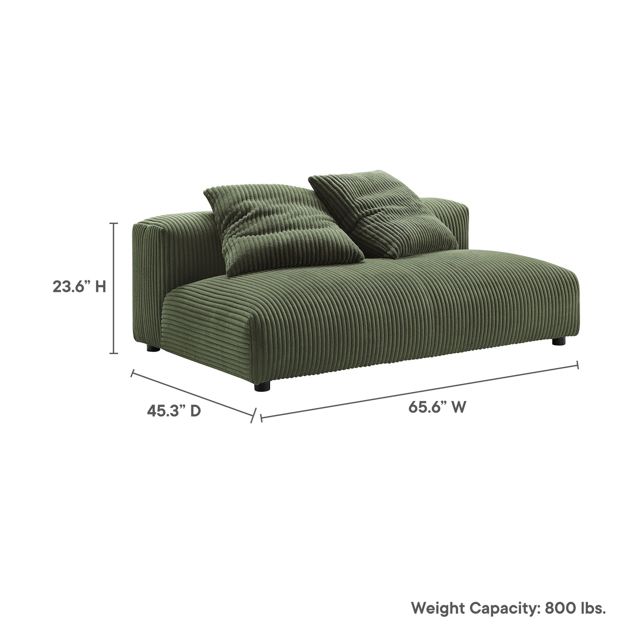 Leisure Corduroy Armless Loveseat | Modular Sectional Component, Fern