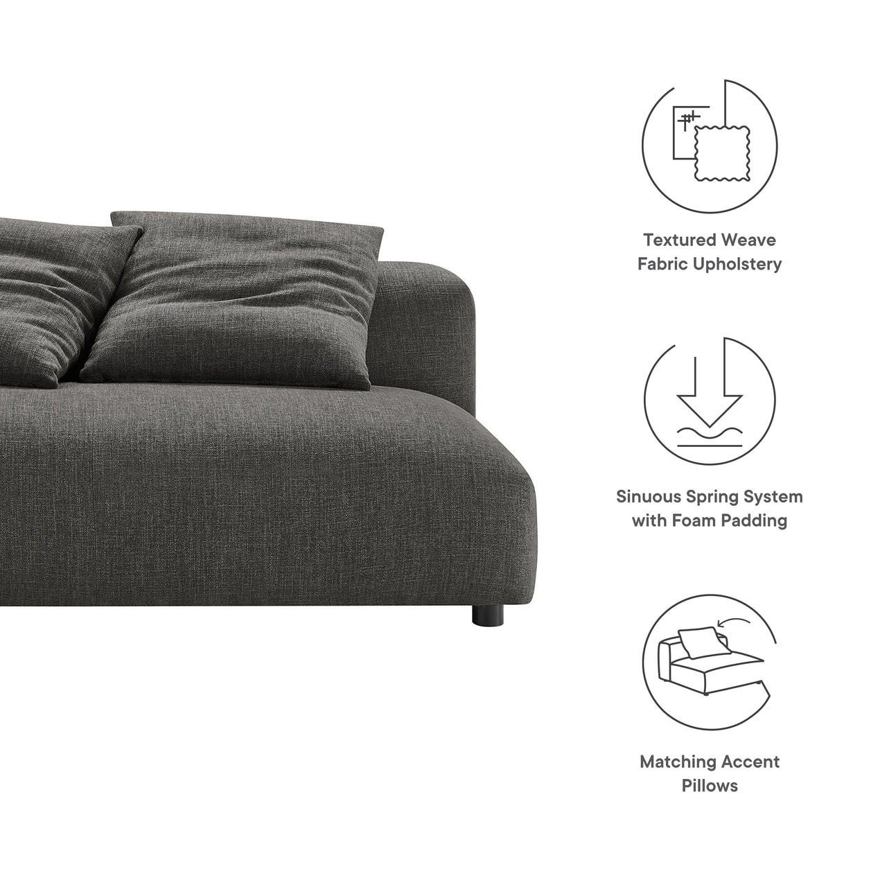 Leisure Fabric Armless Loveseat | Modular Sectional Component, Charcoal