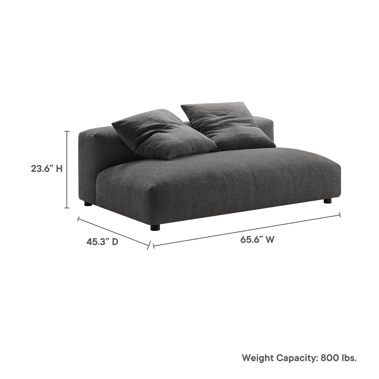 Leisure Fabric Armless Loveseat | Modular Sectional Component, Charcoal