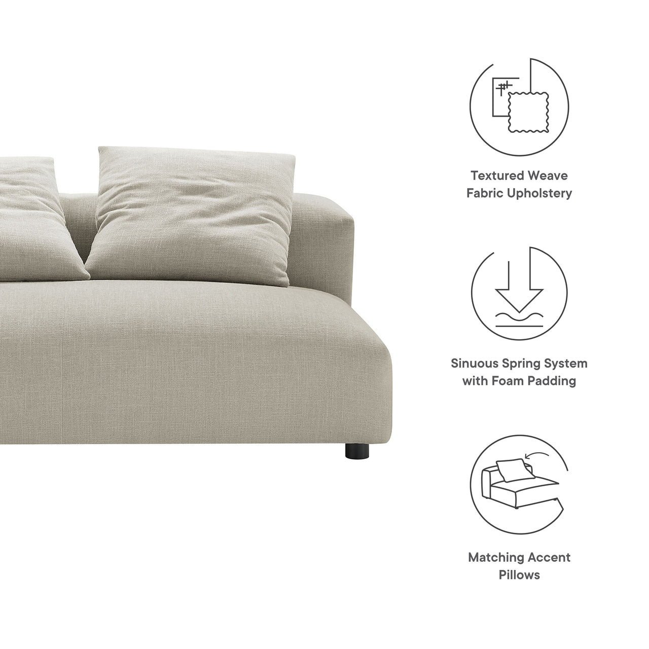 Leisure Fabric Armless Loveseat | Modular Sectional Component, Linen