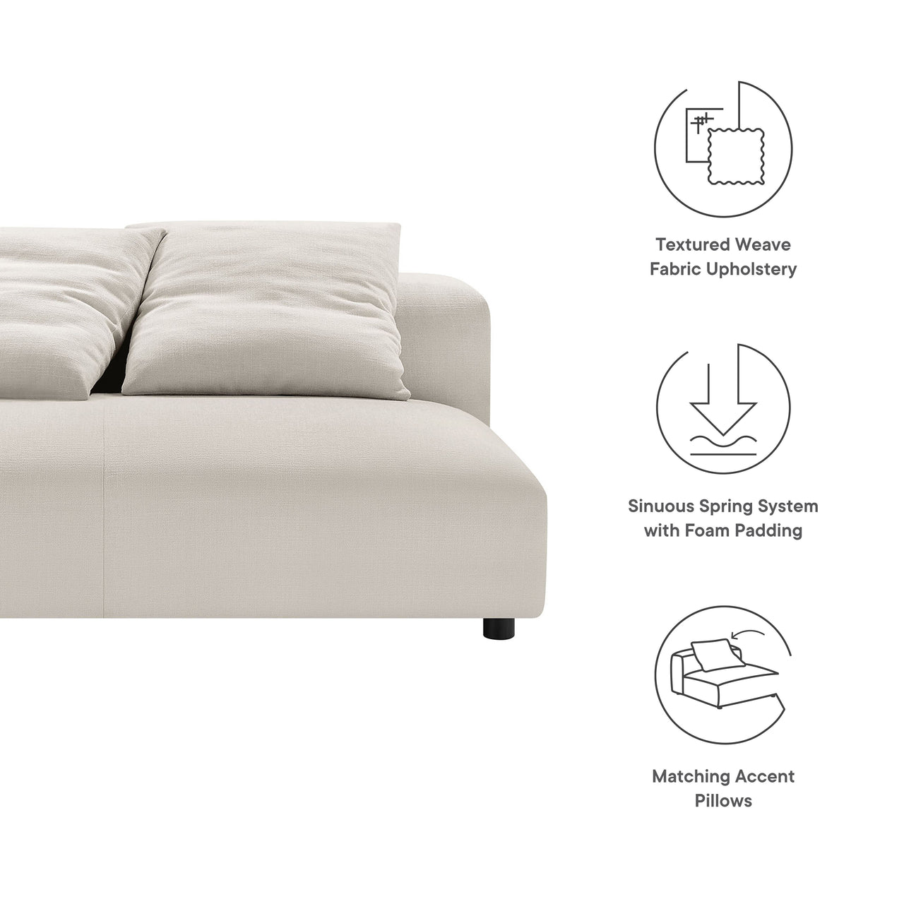 Leisure Fabric Armless Loveseat | Modular Sectional Component, Sand