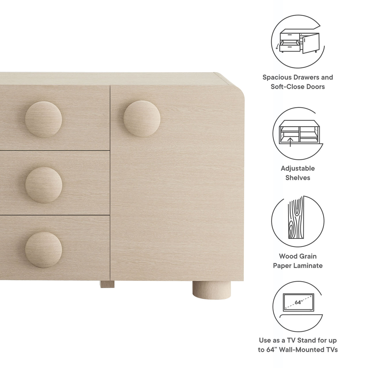 Button Credenza | TV Stand, Cream