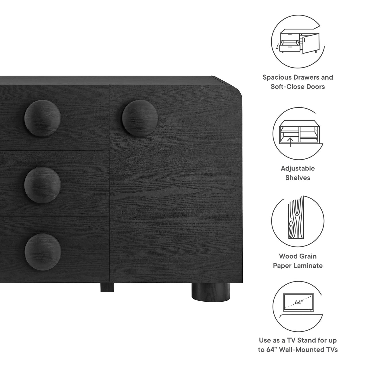 Button Credenza | TV Stand, Black