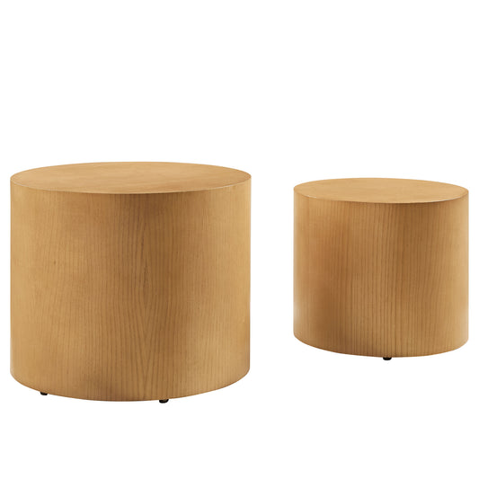 Amani Round Nesting Coffee Tables Set of 2, Natural Wood