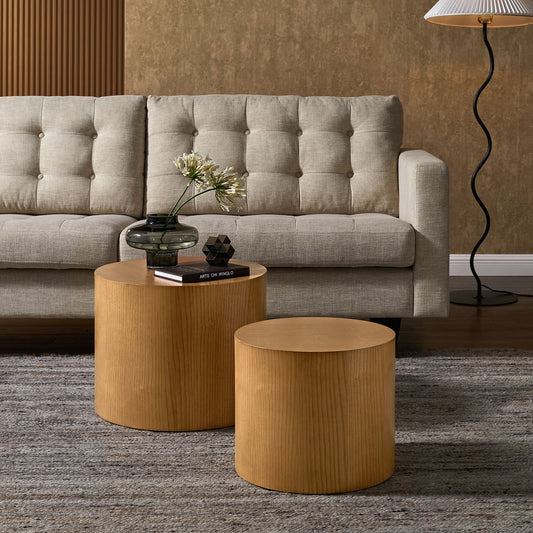 Bremont Nesting Coffee Tables Set of 2, Natural Wood