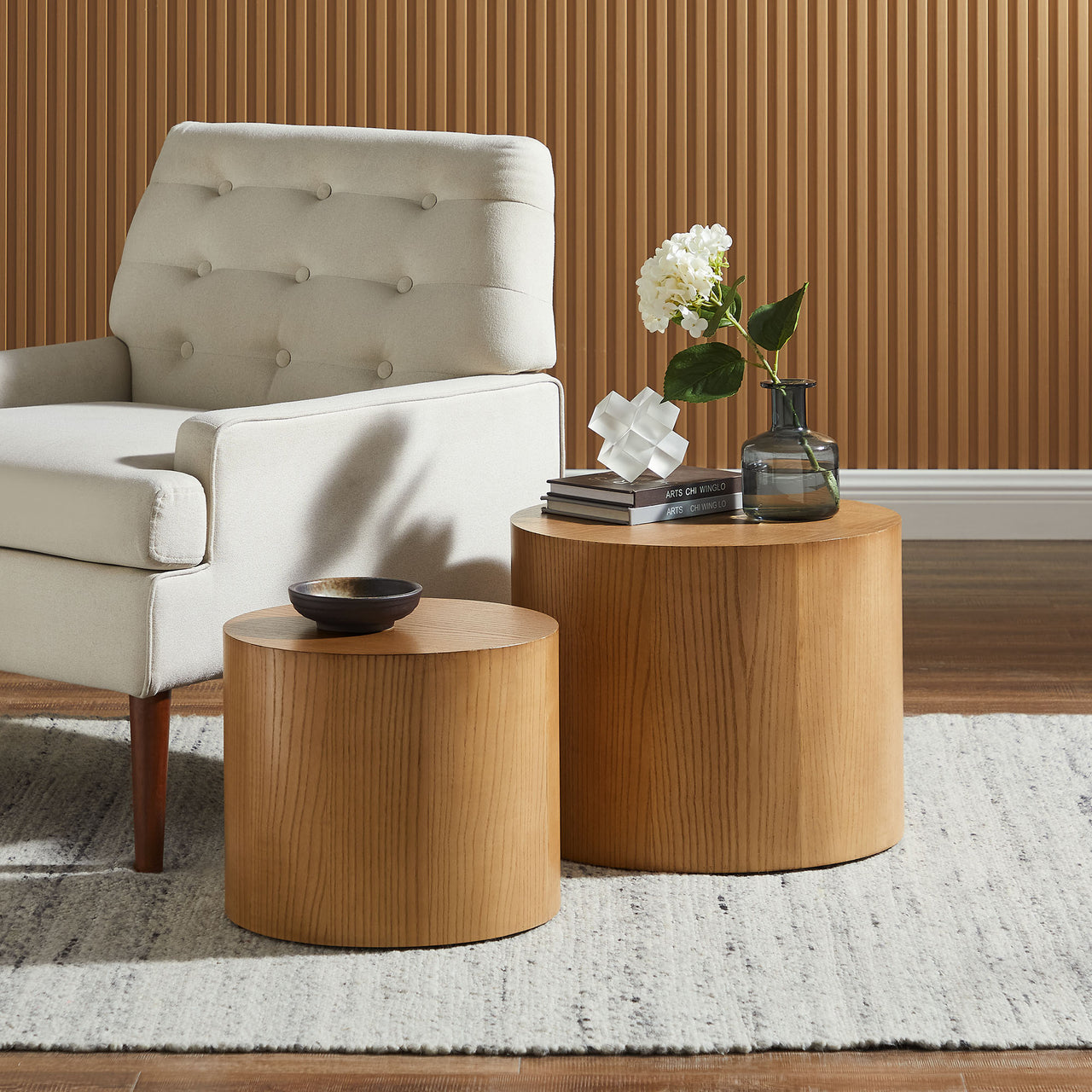 Bremont Nesting Coffee Tables Set of 2, Natural Wood