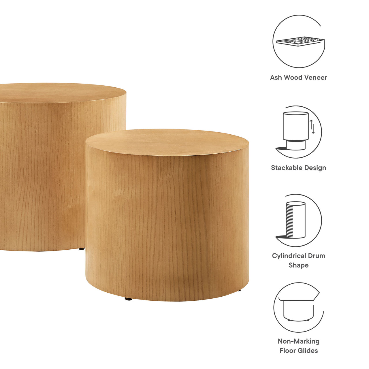 Bremont Nesting Coffee Tables Set of 2, Natural Wood