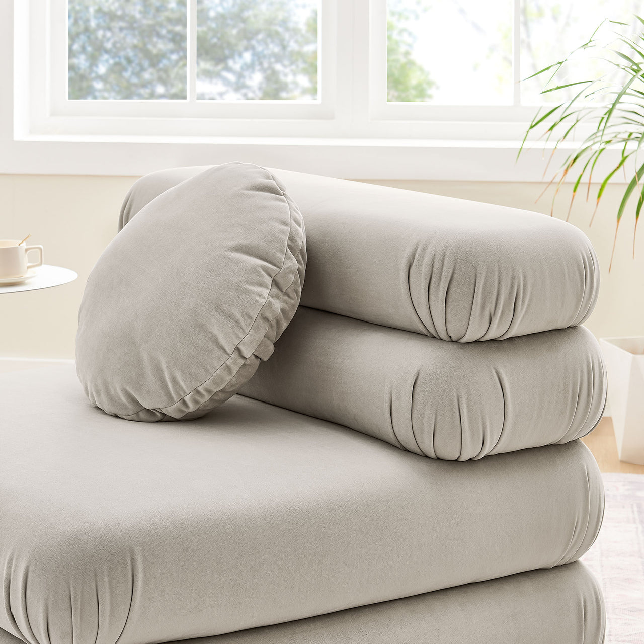 Strata Upholstered Velvet Armless Chair | Modular Sectional Component, Almond