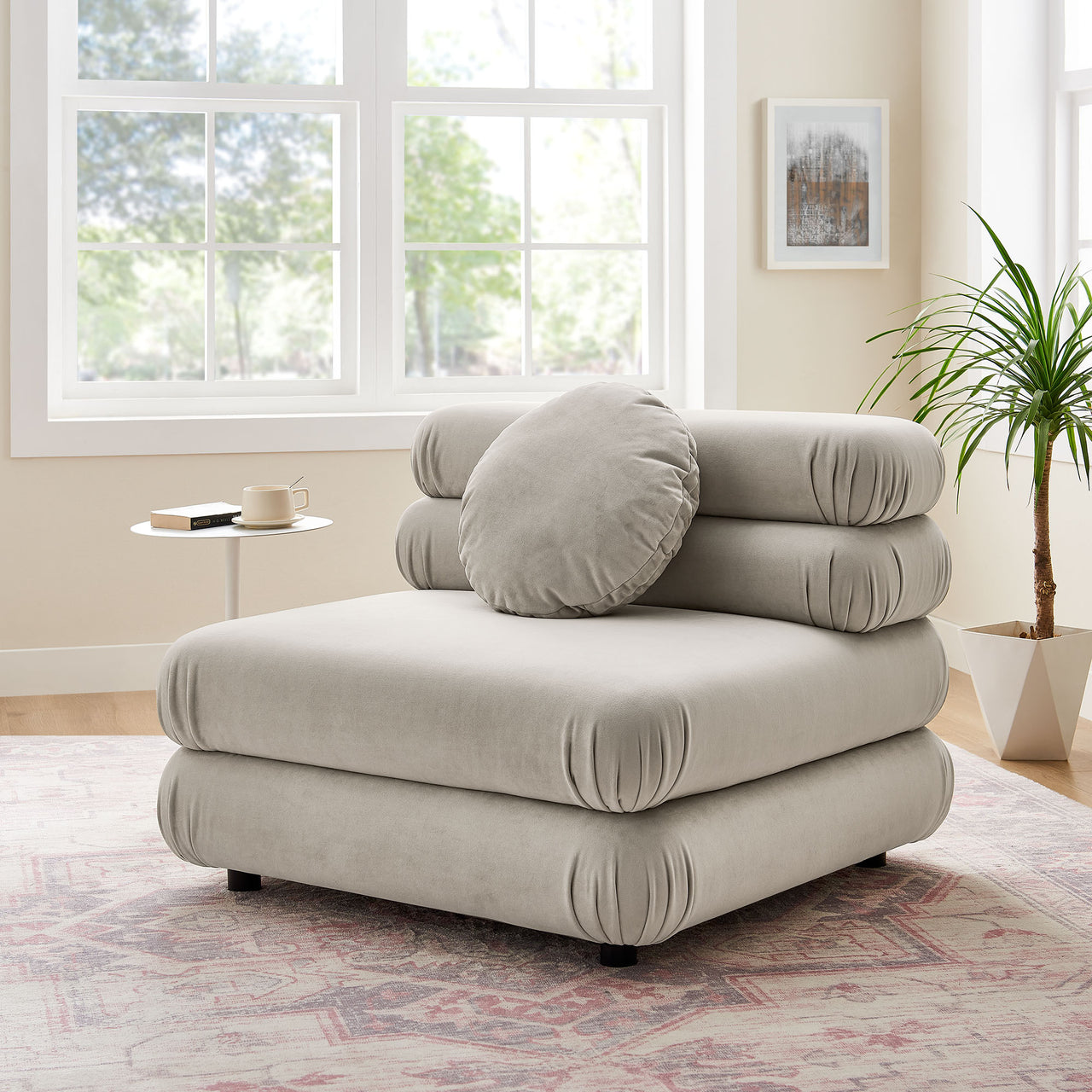 Strata Upholstered Velvet Armless Chair | Modular Sectional Component, Almond