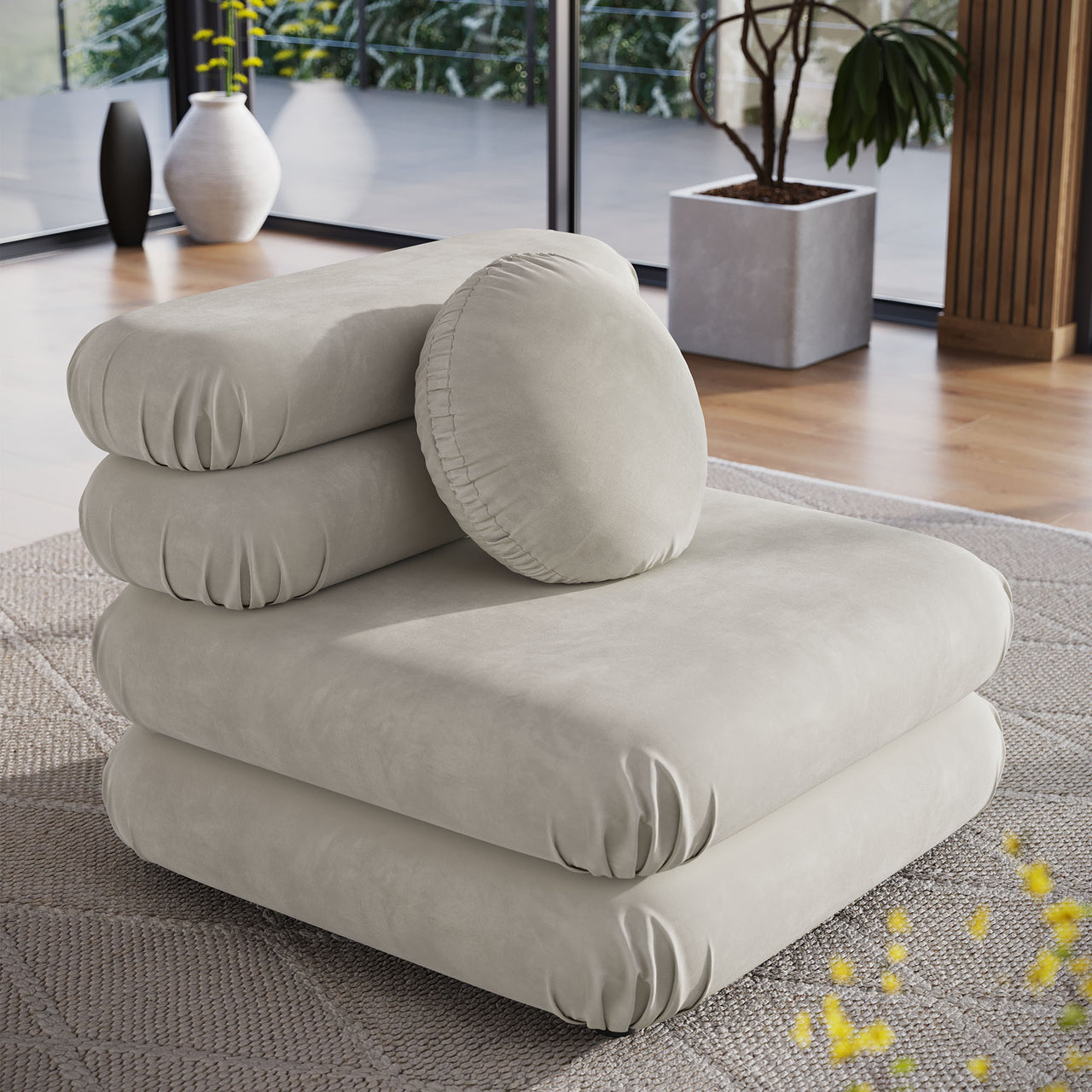 Strata Upholstered Velvet Armless Chair | Modular Sectional Component, Almond