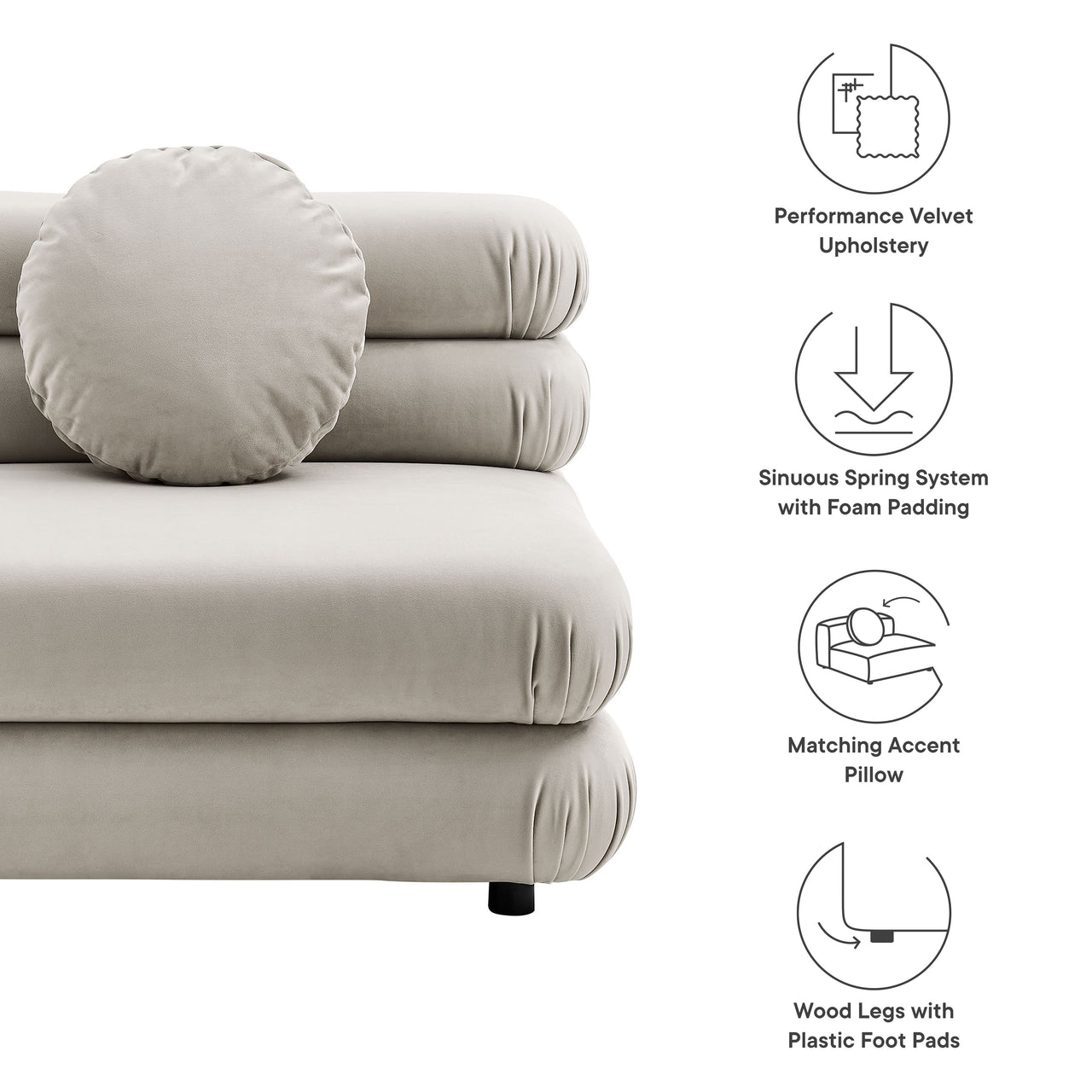 Strata Upholstered Velvet Armless Chair | Modular Sectional Component, Almond
