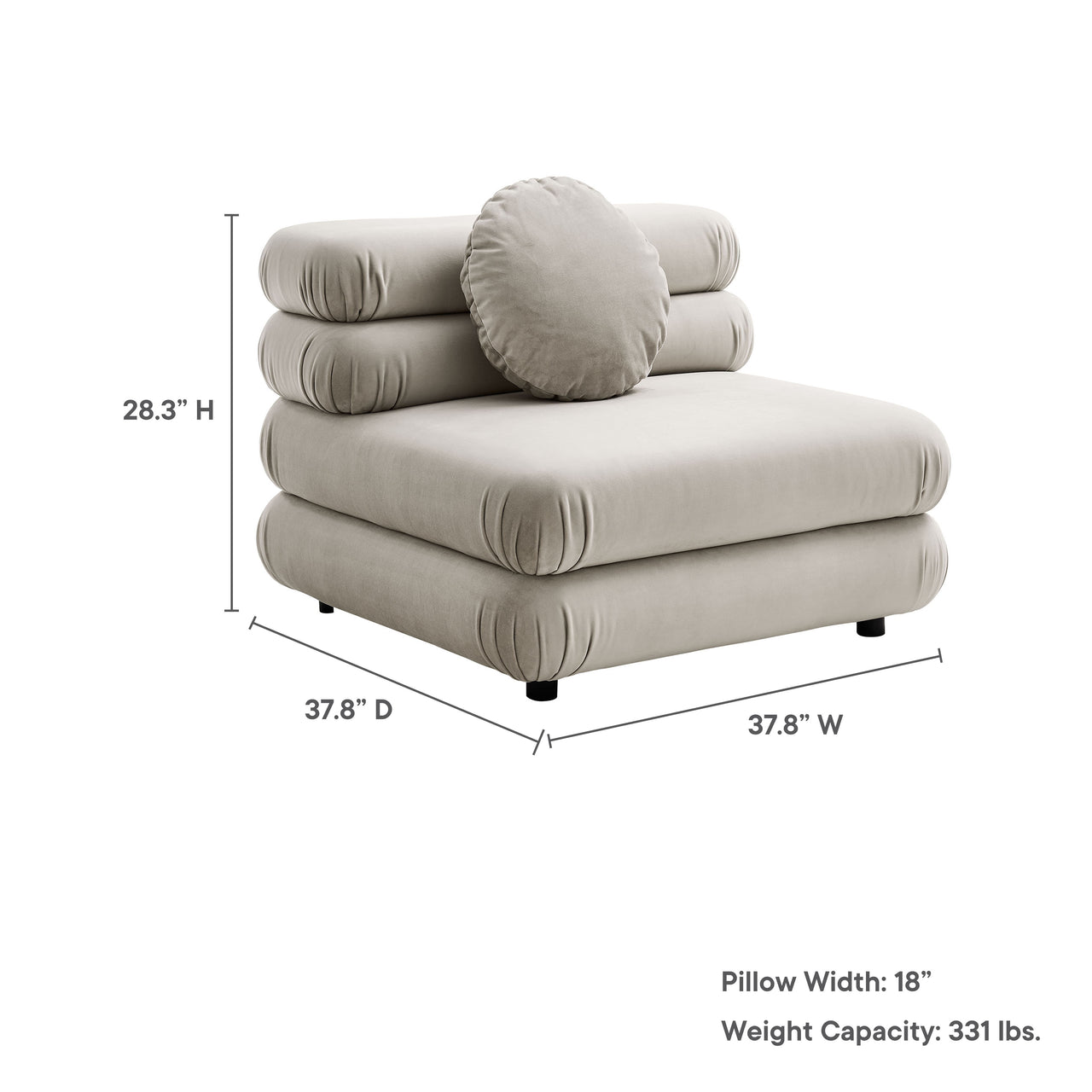 Strata Upholstered Velvet Armless Chair | Modular Sectional Component, Almond