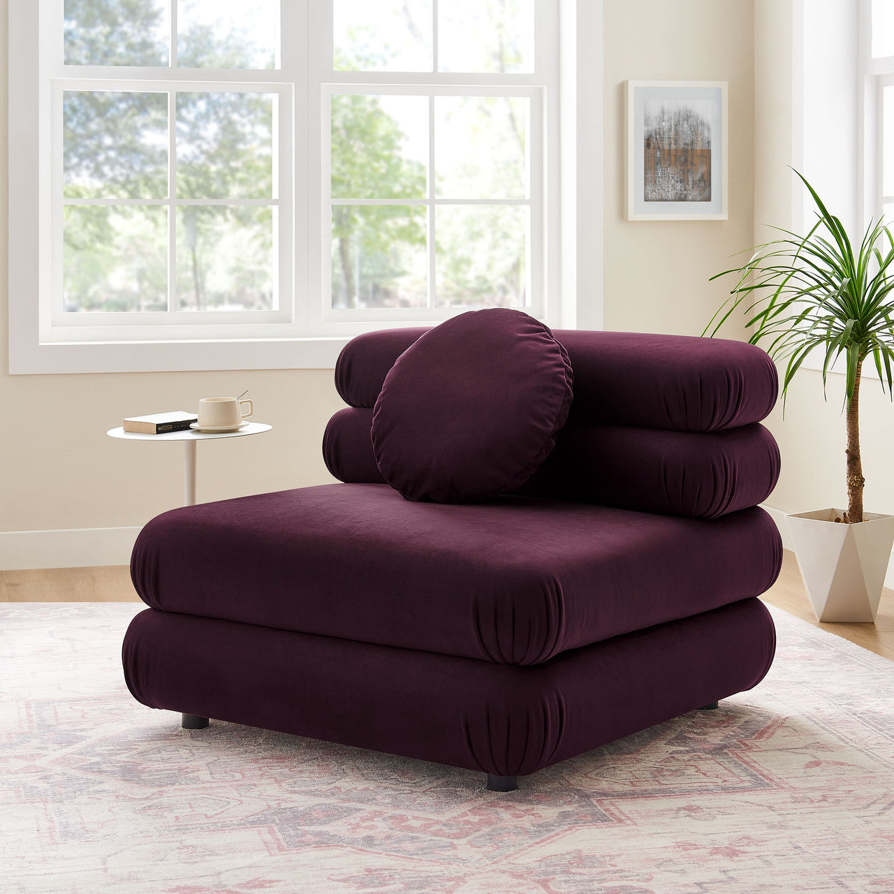 Strata Upholstered Velvet Armless Chair | Modular Sectional Component, Wine