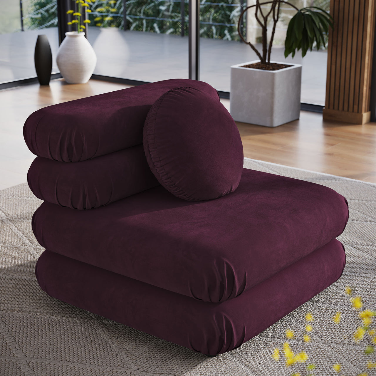 Strata Upholstered Velvet Armless Chair | Modular Sectional Component, Wine