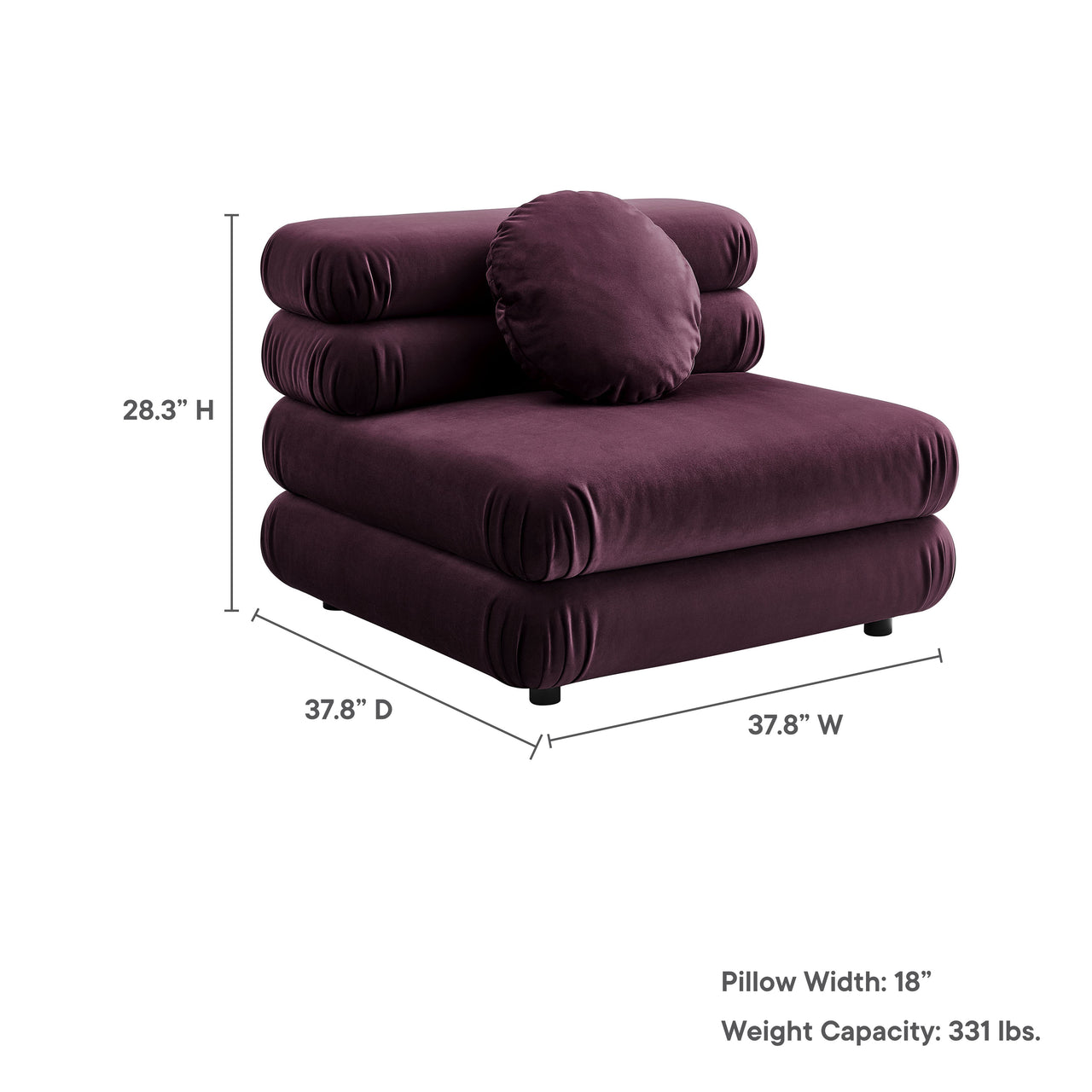 Strata Upholstered Velvet Armless Chair | Modular Sectional Component, Wine