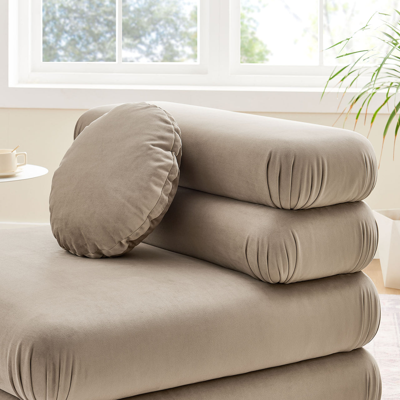 Strata Upholstered Velvet Armless Chair | Modular Sectional Component, Taupe