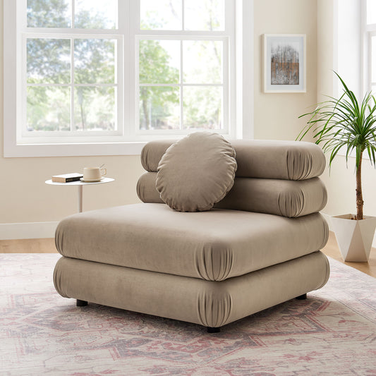 Strata Upholstered Velvet Armless Chair | Modular Sectional Component, Taupe