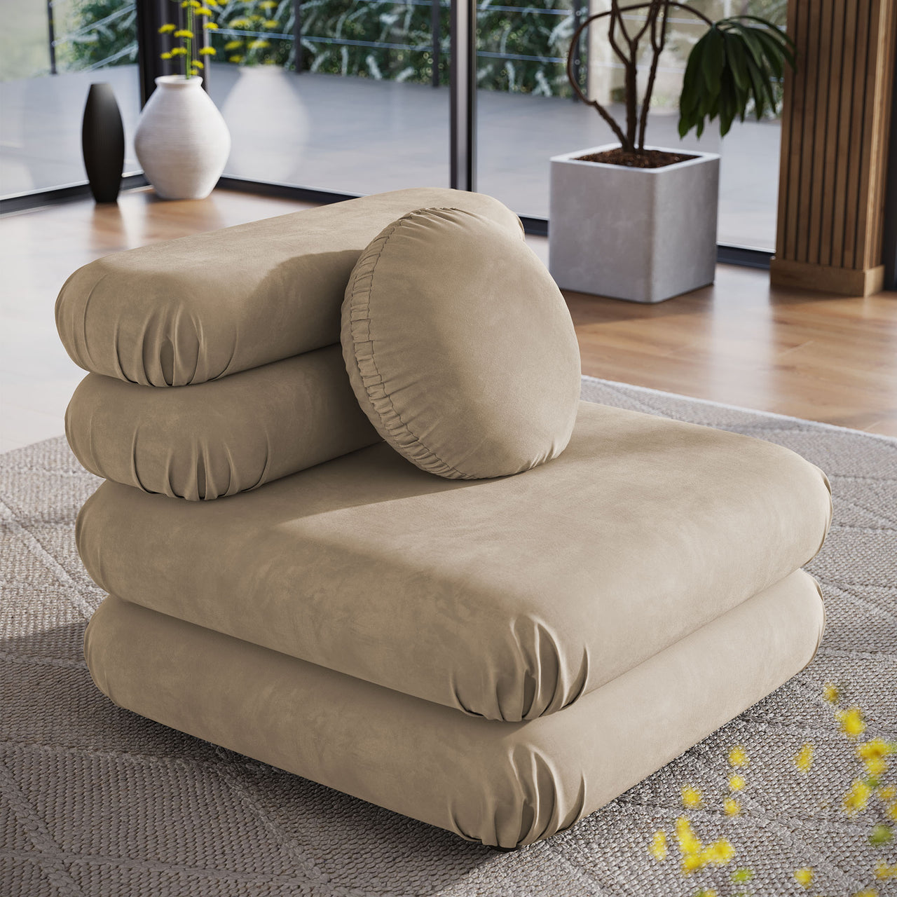 Strata Upholstered Velvet Armless Chair | Modular Sectional Component, Taupe