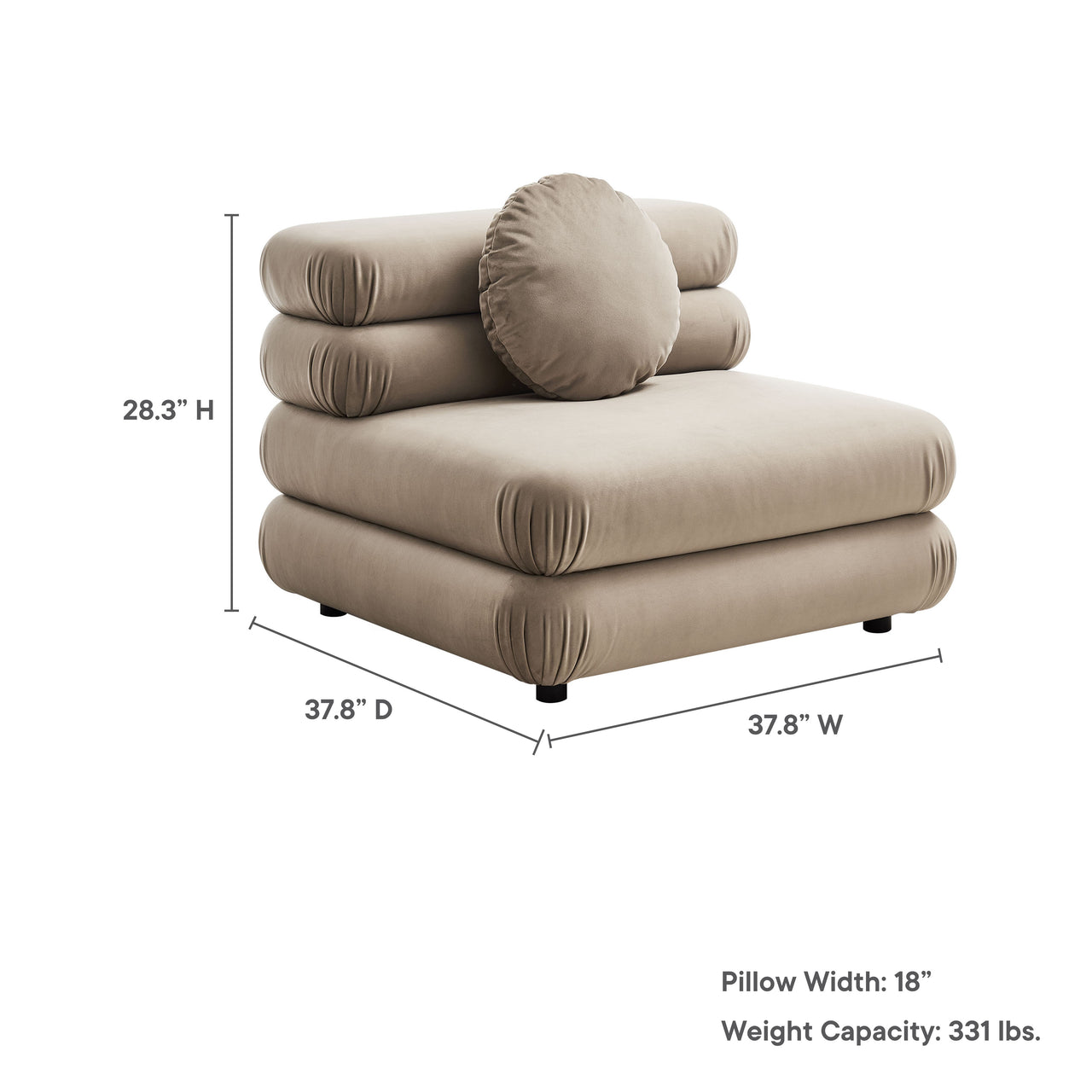Strata Upholstered Velvet Armless Chair | Modular Sectional Component, Taupe
