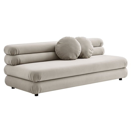 Strata Upholstered Velvet Armless Loveseat, Almond