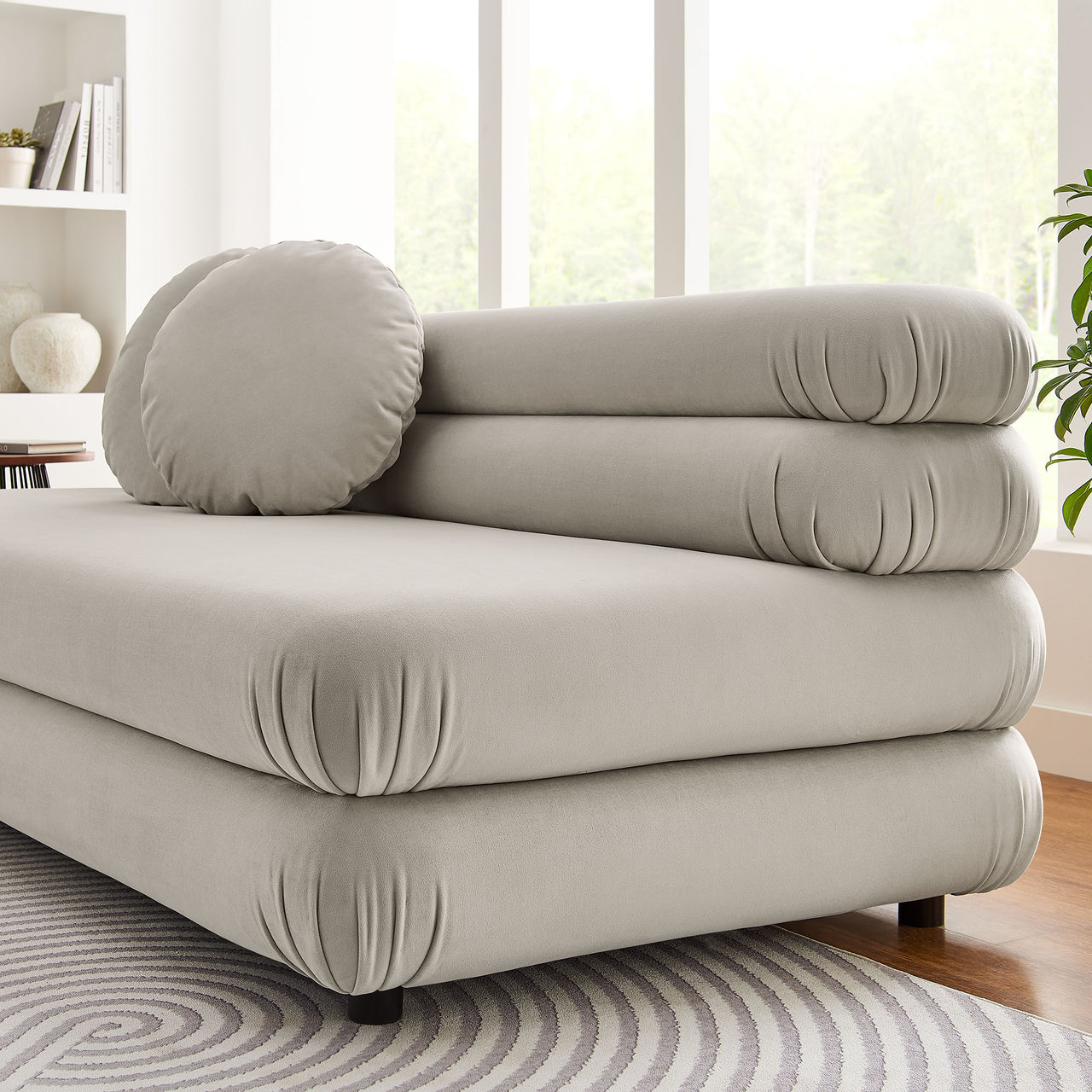 Strata Upholstered Velvet Armless Loveseat, Almond