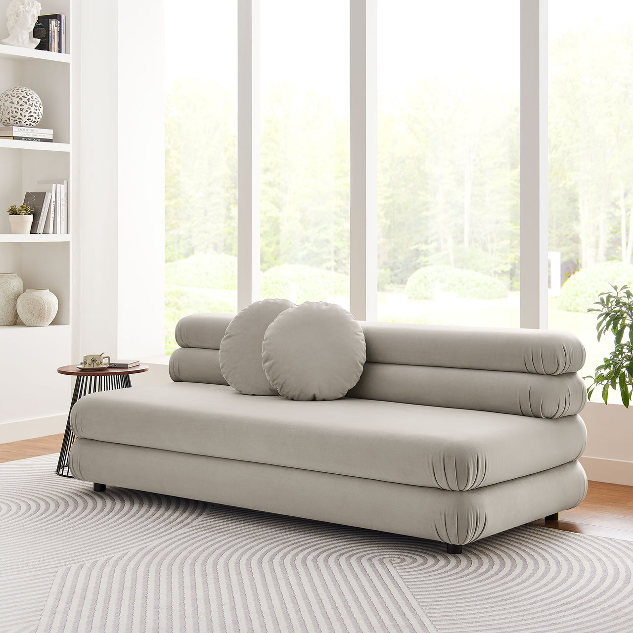 Strata Upholstered Velvet Armless Loveseat, Almond