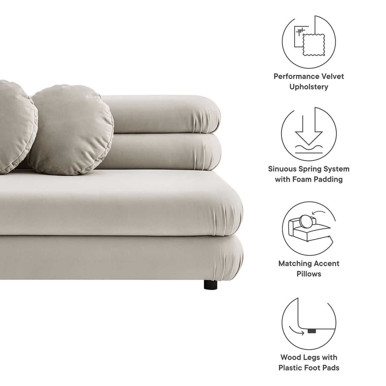 Strata Upholstered Velvet Armless Loveseat, Almond