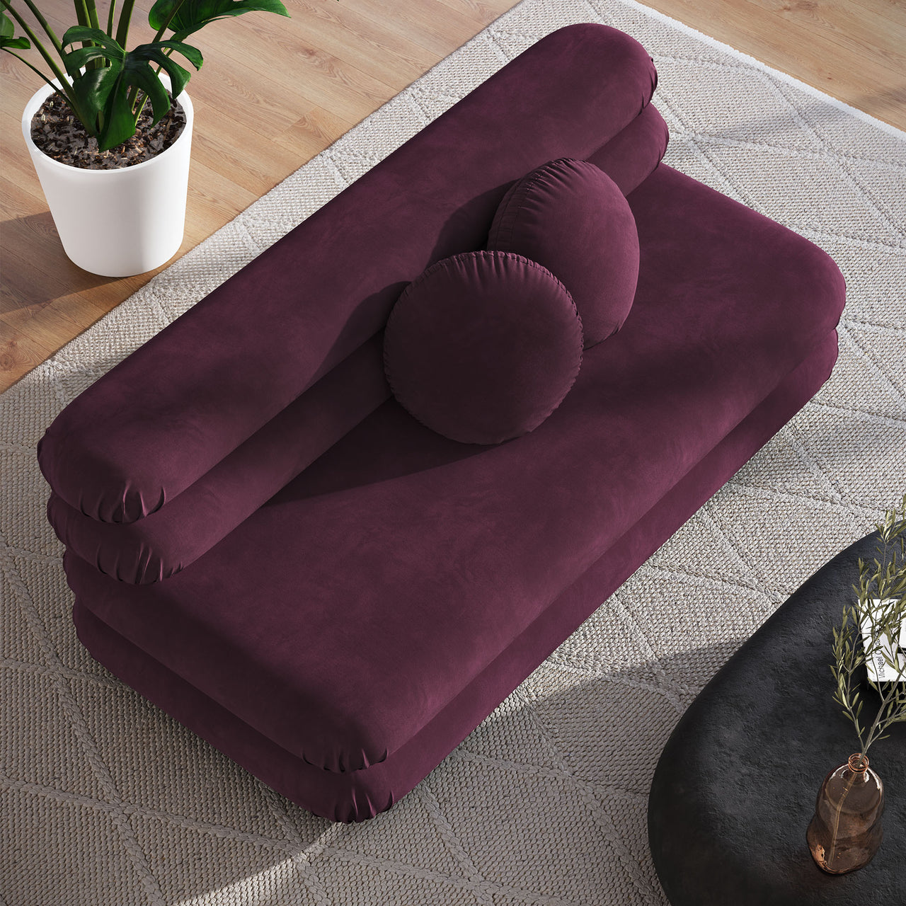 Strata Upholstered Velvet Armless Loveseat, Wine