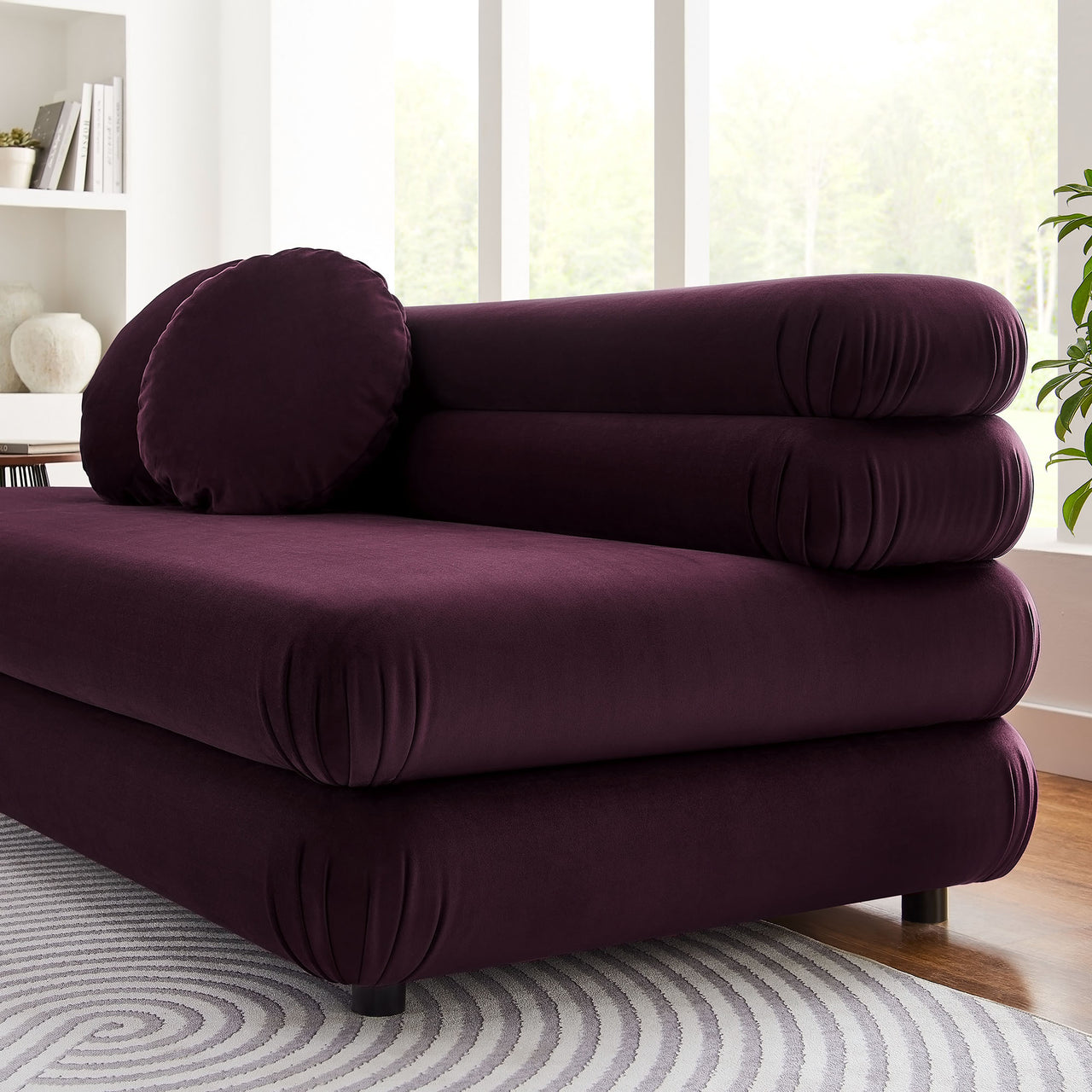 Strata Upholstered Velvet Armless Loveseat, Wine
