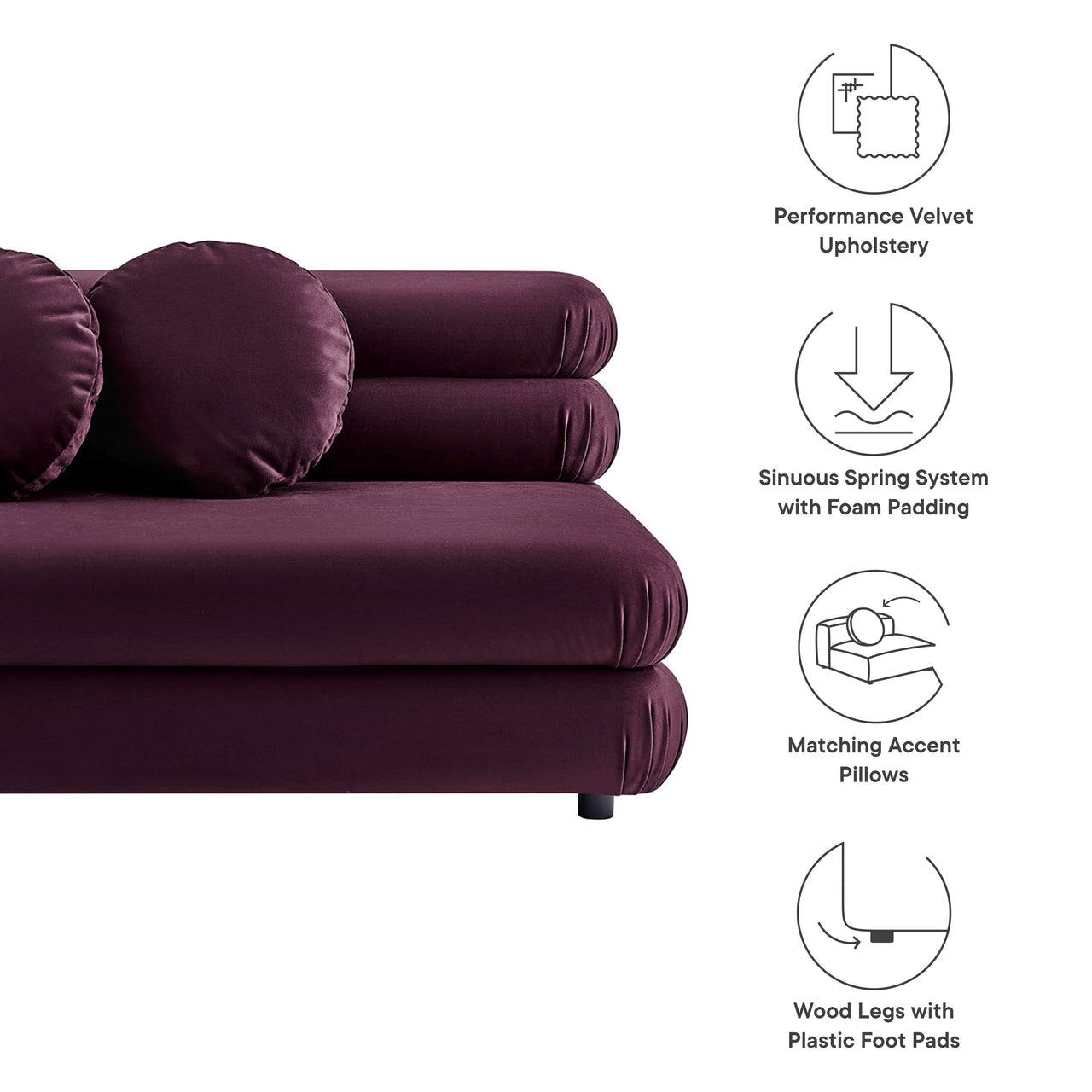 Strata Upholstered Velvet Armless Loveseat, Wine