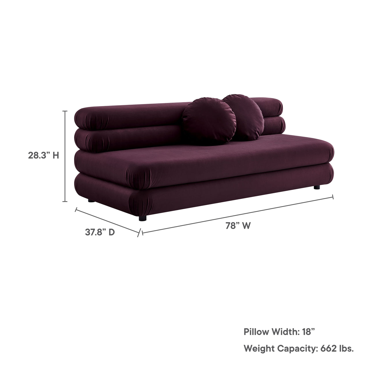 Strata Upholstered Velvet Armless Loveseat, Wine