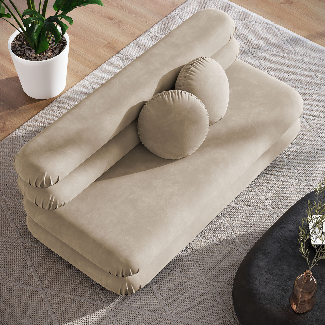 Strata Upholstered Velvet Armless Loveseat, Taupe