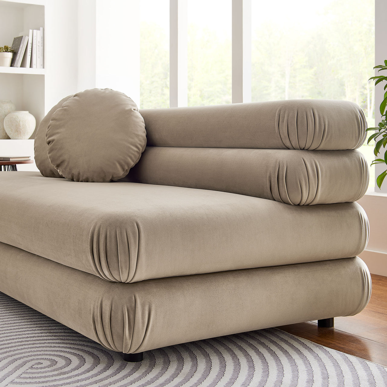 Strata Upholstered Velvet Armless Loveseat, Taupe