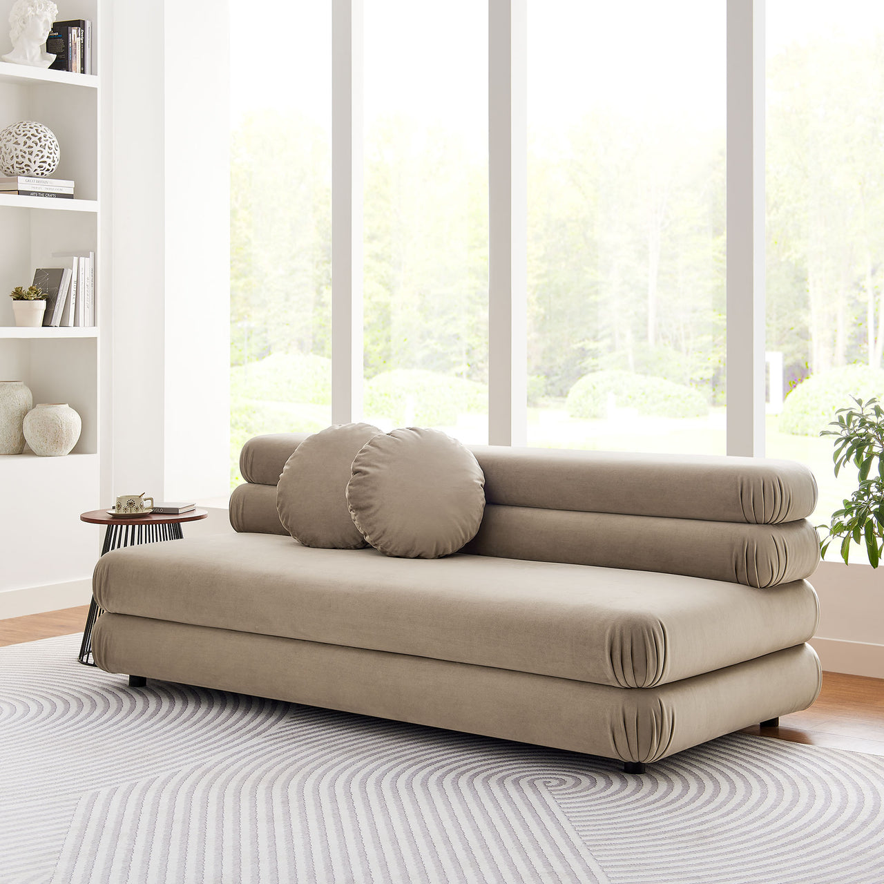 Strata Upholstered Velvet Armless Loveseat, Taupe