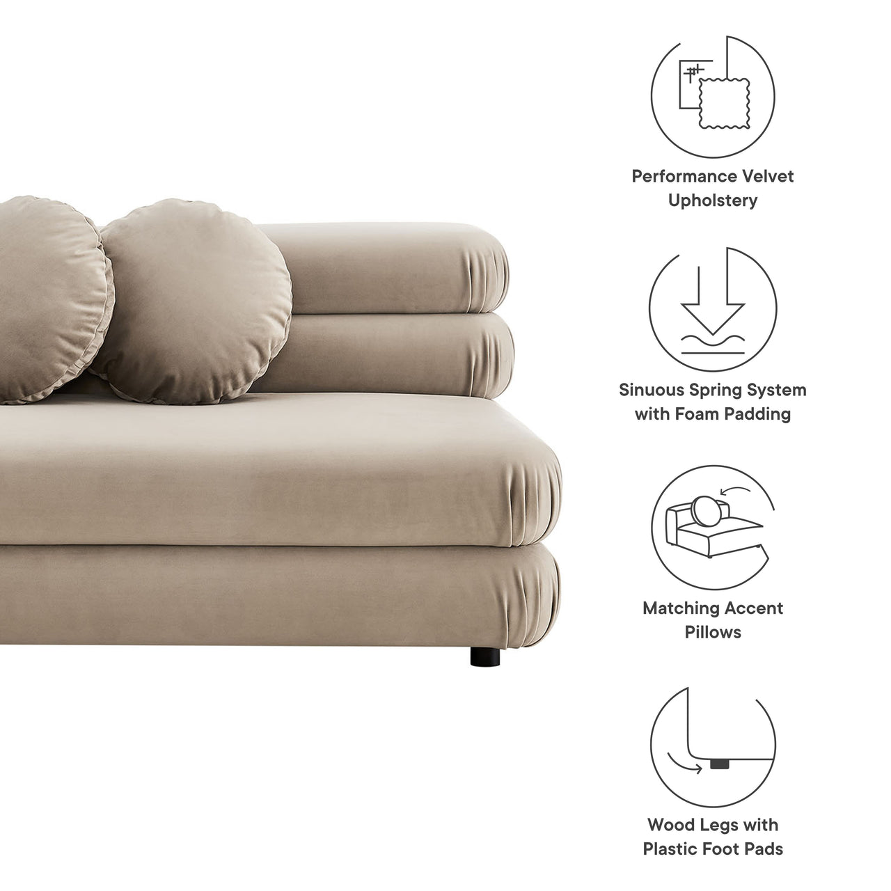 Strata Upholstered Velvet Armless Loveseat, Taupe