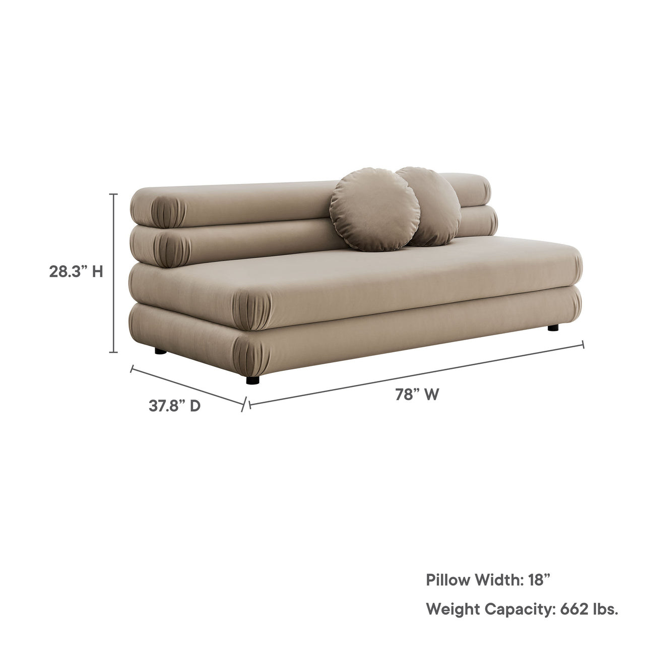 Strata Upholstered Velvet Armless Loveseat, Taupe