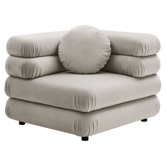 Strata Upholstered Velvet Corner Chair | Modular Sectional Component, Almond