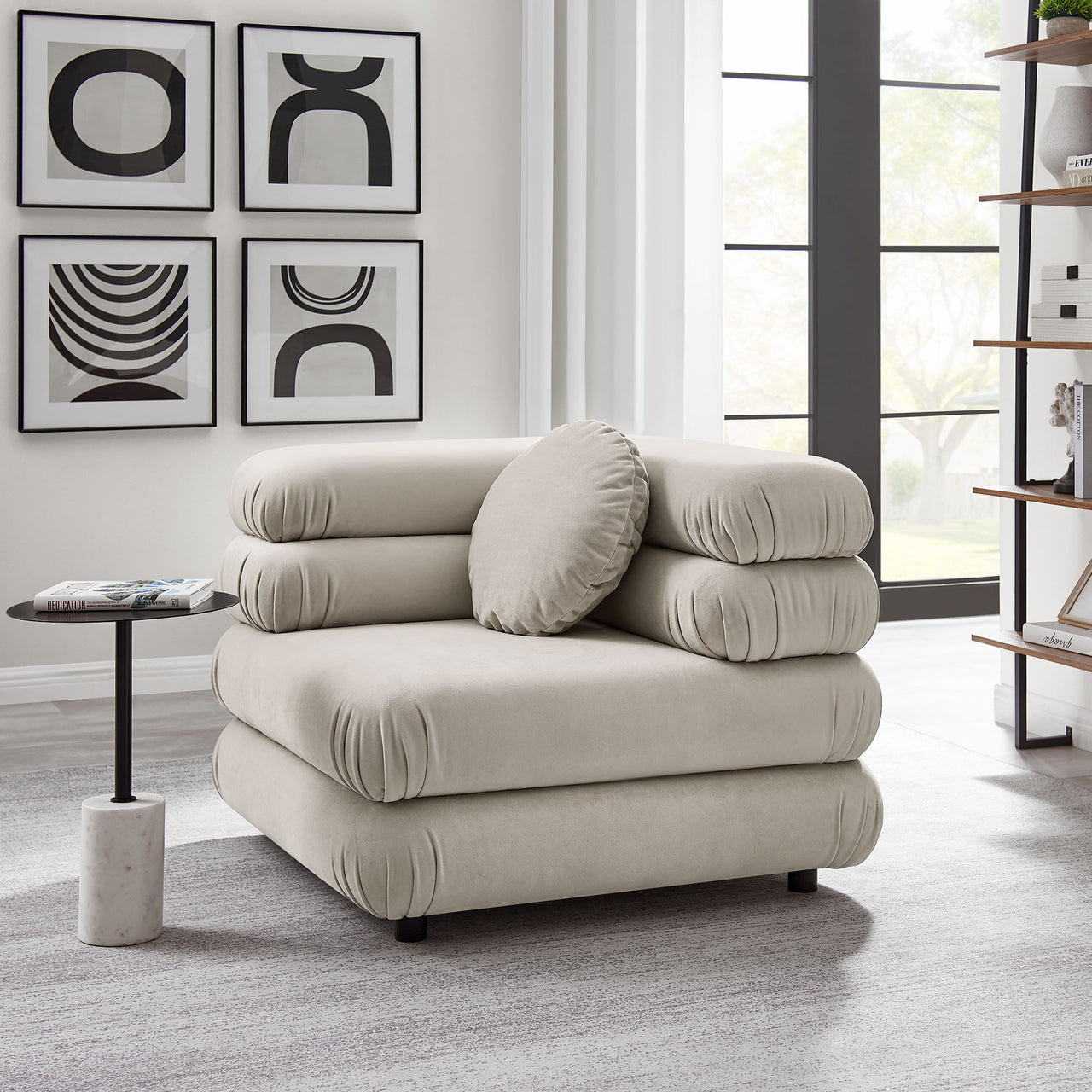 Strata Upholstered Velvet Corner Chair | Modular Sectional Component, Almond