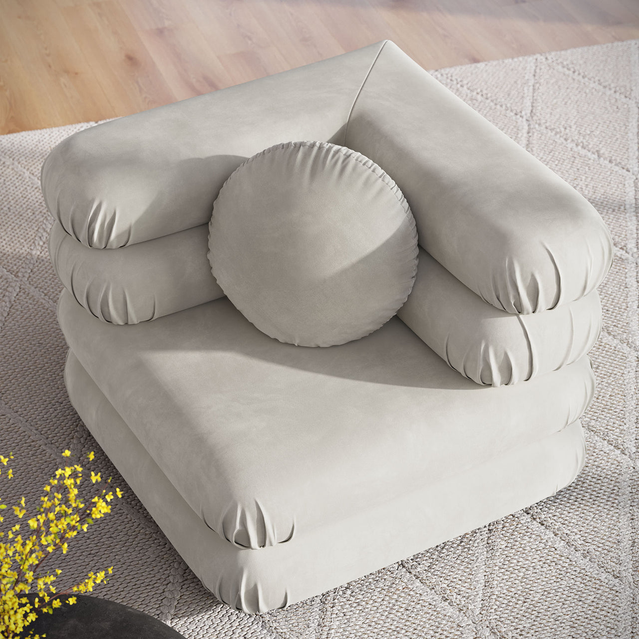 Strata Upholstered Velvet Corner Chair | Modular Sectional Component, Almond