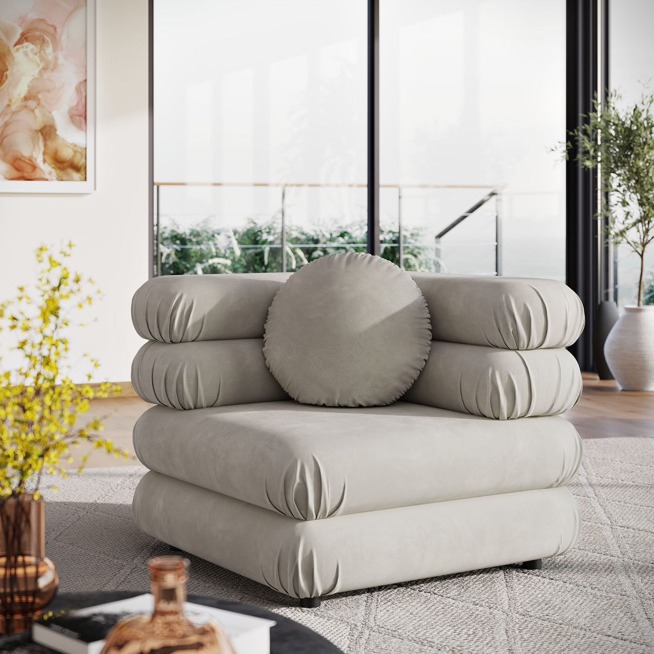 Strata Upholstered Velvet Corner Chair | Modular Sectional Component, Almond