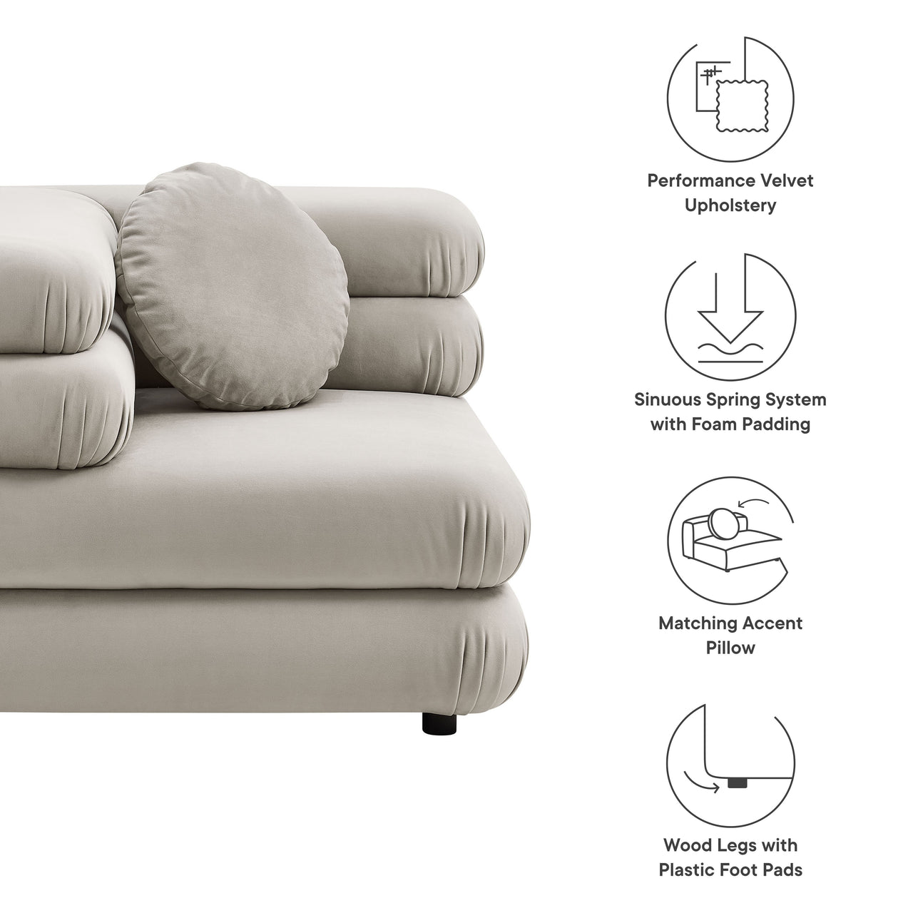 Strata Upholstered Velvet Corner Chair | Modular Sectional Component, Almond