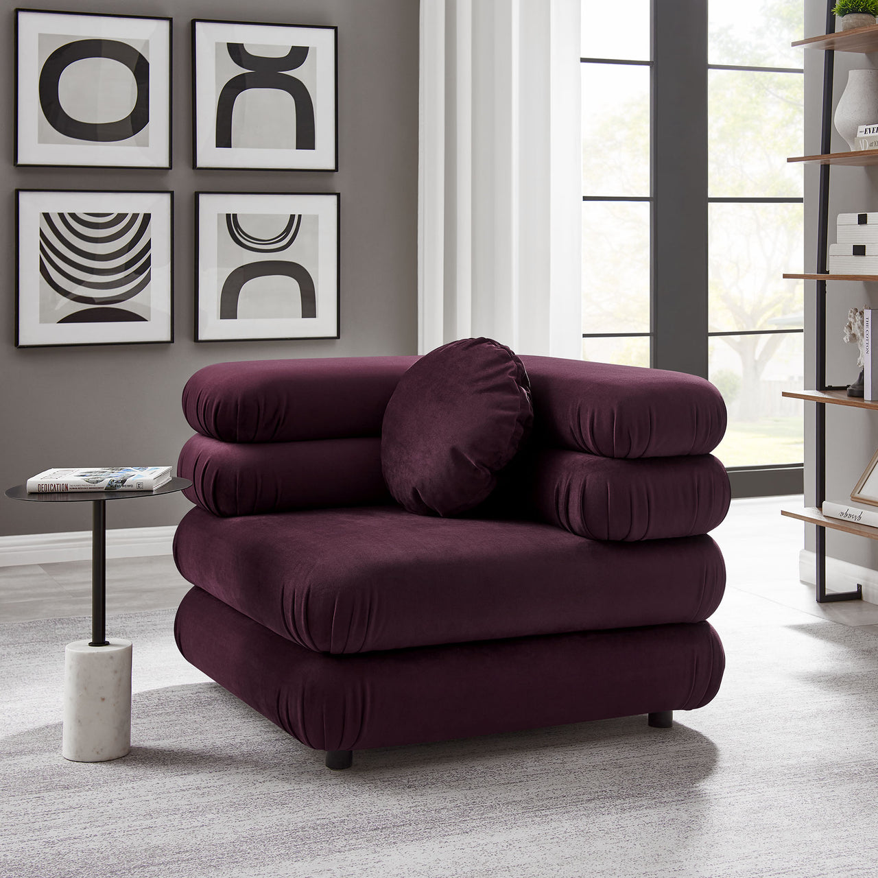 Strata Upholstered Velvet Corner Chair | Modular Sectional Component, Wine