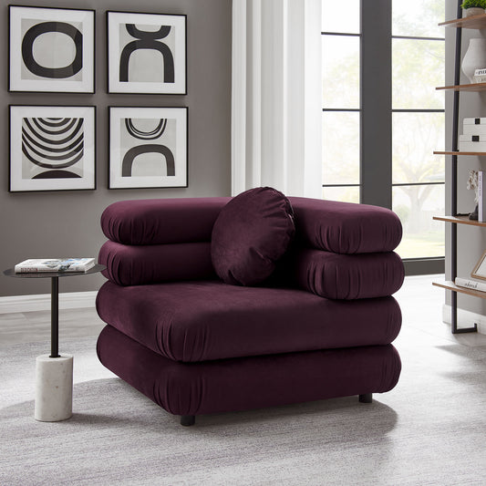 Strata Upholstered Velvet Corner Chair | Modular Sectional Component, Wine