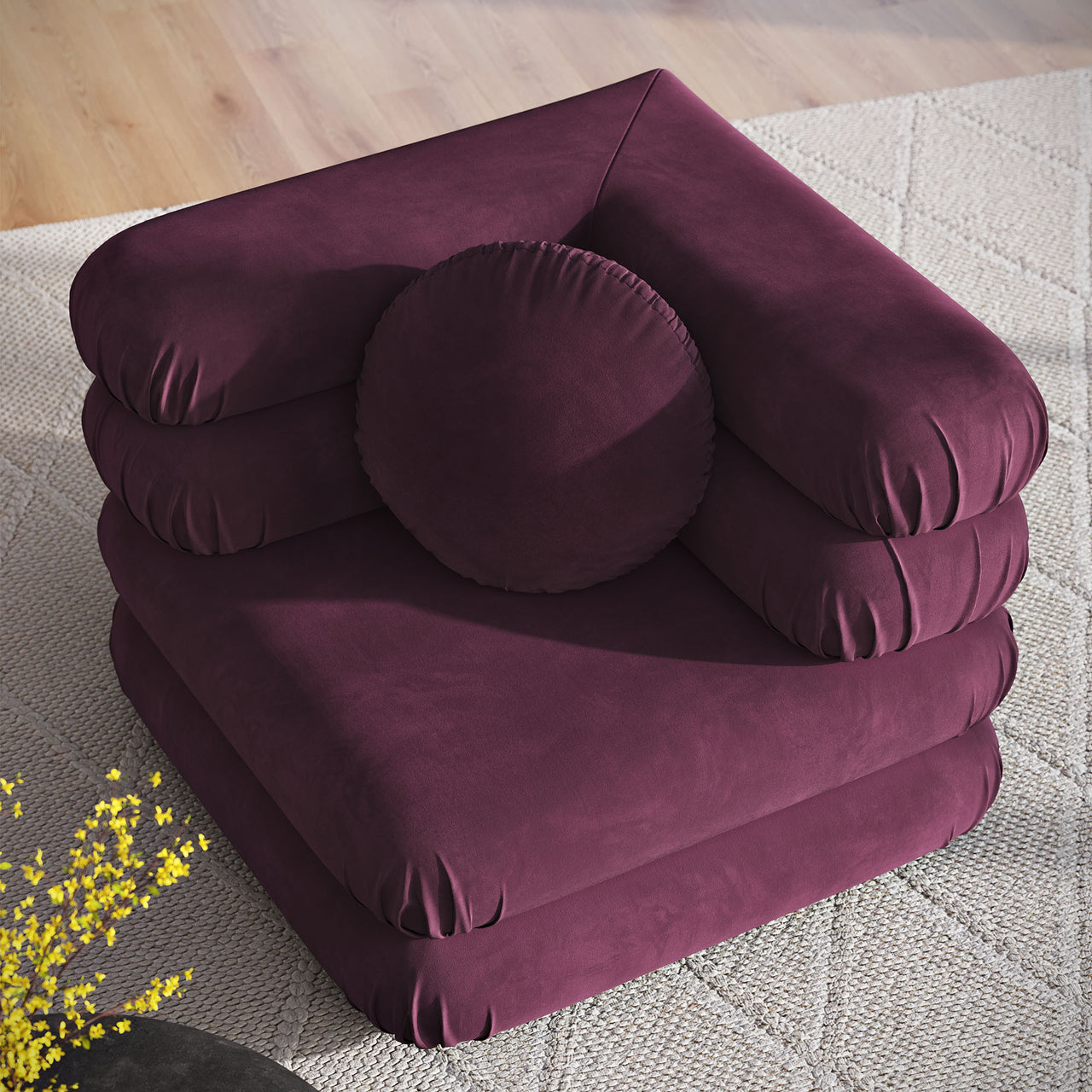 Strata Upholstered Velvet Corner Chair | Modular Sectional Component, Wine