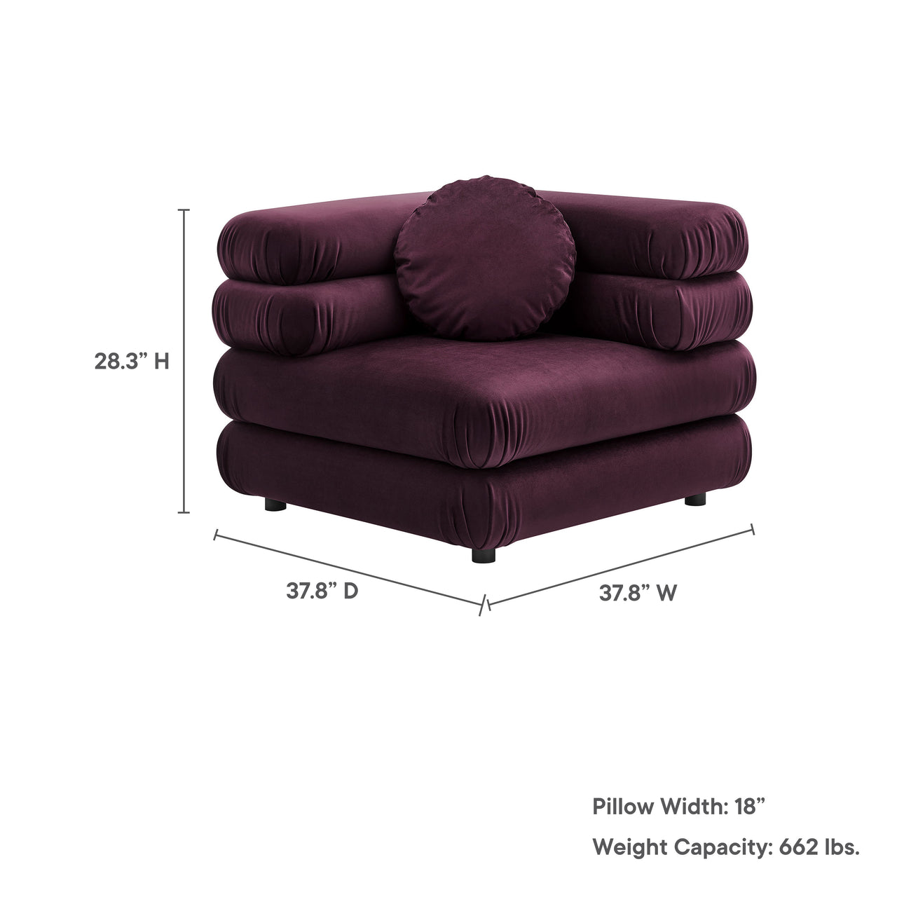 Strata Upholstered Velvet Corner Chair | Modular Sectional Component, Wine