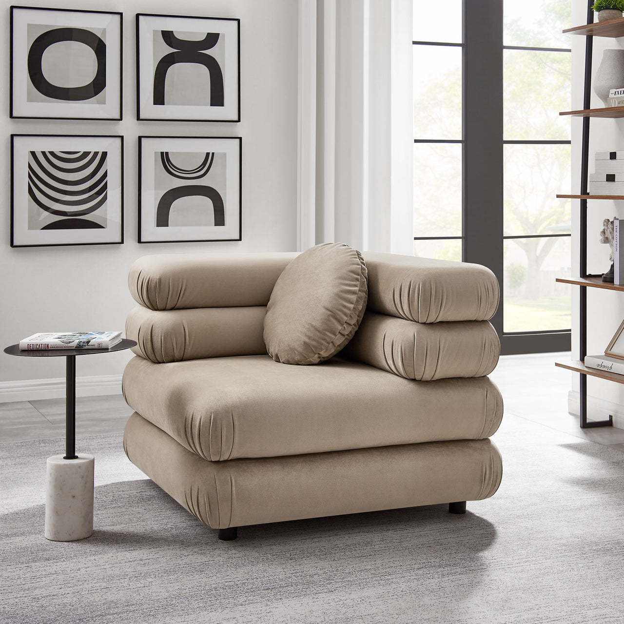 Strata Upholstered Velvet Corner Chair | Modular Sectional Component, Taupe